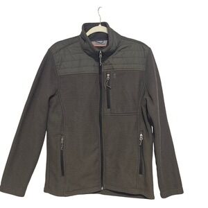 Free Country Mens Olive Green Hybrid Waffle Fleece Quilted Full Zip Jacket Med